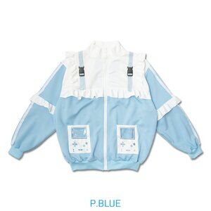 NEW ACDC Rag - Game Over Frill Pastel Blue Jersey Oversized Jacket